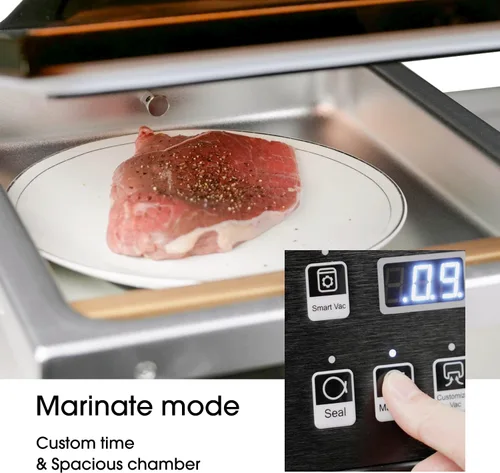 Vista 7 de Sellador al vacío de cámara de 10 pulgadas con bomba de aceite, resistente, ideal para alimentos húmedos, líquidos, polvos y Sous Vide, funciona