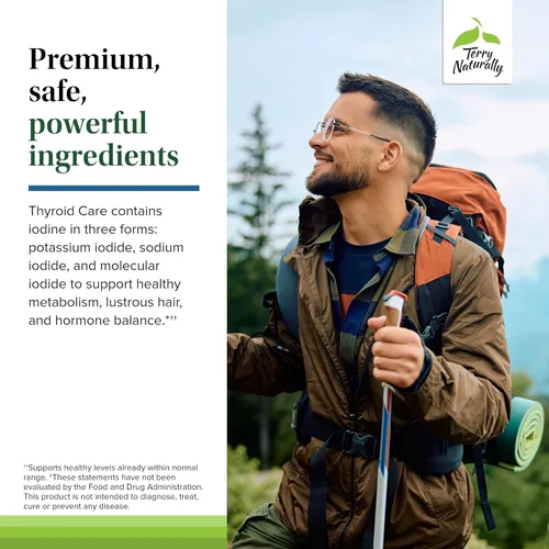 Vista 5 de Terry Naturally Cuidado de la tiroides - Yodo + L-tirosina, 120 cápsulas - Suplemento de apoyo de la tiroides, promueve la energía, el metabolismo