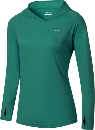 Vista 17 de Willit - Sudadera con capucha y protección solar FPU 50+ para mujer, camiseta de manga larga con FPS, ligera, para exteriores, senderismo, pesca