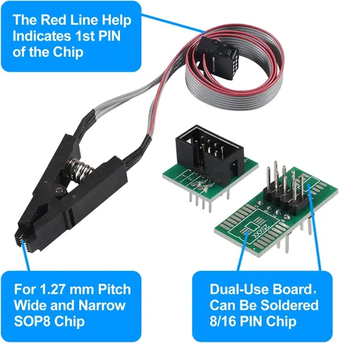 Vista 7 de AiTrip Programador USB EEPROM BIOS CH341A + Pinza SOIC8 + Adaptador 1.8V + Adaptador SOIC8 para Flash Serie 24 25