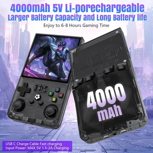 Vista 3 de R36Max - Consola de juegos portátil, mini consola de juegos de mano retro, consola de videojuegos IPS de 4.0 pulgadas con tarjeta TF de 64 GB más