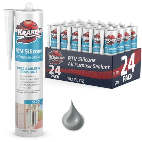 Vista 21 de Kraken Bond Sellador de silicona negro resistente al agua Cartucho de 100 a 10 onzas líquidas, RTV silicona para calafatear cocina y baño, todo uso