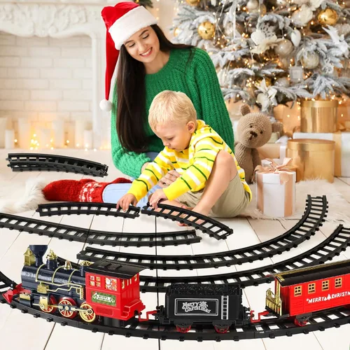 Vista 6 de Shemira Juego de tren de Navidad, juguetes de tren para niños y niñas, tren de juguete con humo ligero y sonido, juego de tren de vapor