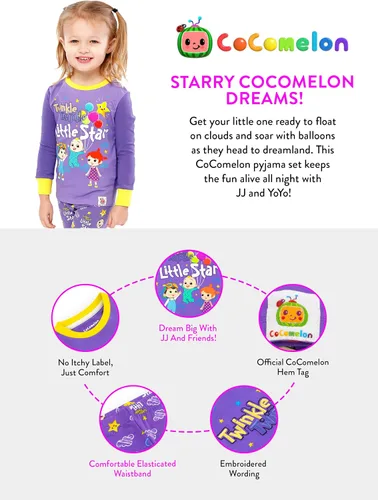 Vista 5 de CoComelon Pijamas JJ And YoYo - Pijamas para niñas Conjuntos de pijama para niñas Pijamas de invierno para niñas Tallas 12M a 5