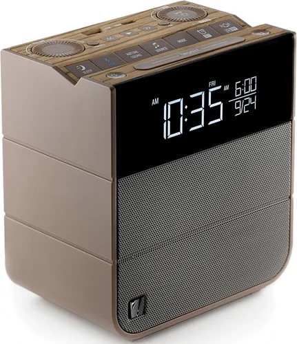 Vista 10 de Soundfreaq Sound Rise II, SFQ-16: Radio despertador de cabecera y bocina Bluetooth, con pantalla grande, radio FM, carga USB rápida y sonido