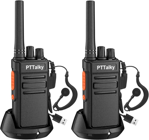 Vista 8 de Walkie Talkies FR1, radio recargable de 2 vías para adultos, mini 16 canales FRS manos libres con cargador USB-C para familia, escuela, iglesia