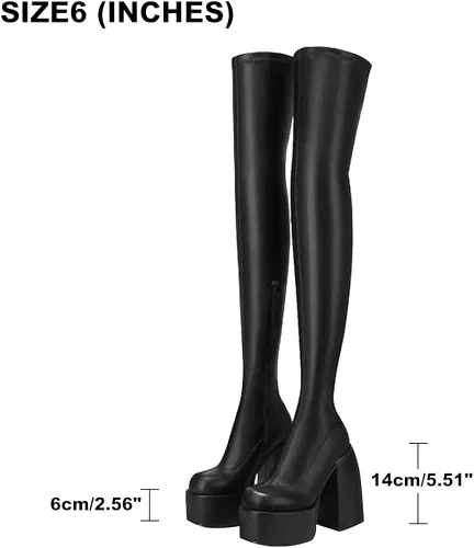 Vista 6 de AMINUGAL Womens Over The Knee Boots Platform Chunky Block High Heel Round Toe Zip Tight High Boots Gothic Punk Motorcycle Combat Boots