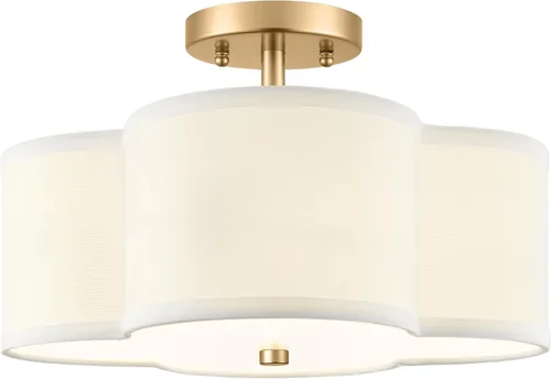 Vista 29 de Lámpara de Techo Semiempotrada Dorada, 3 Luces Accesorios de Iluminación de Techo de 12.5" con Pantalla de Tela en Forma de Flor, Luces de Tambor