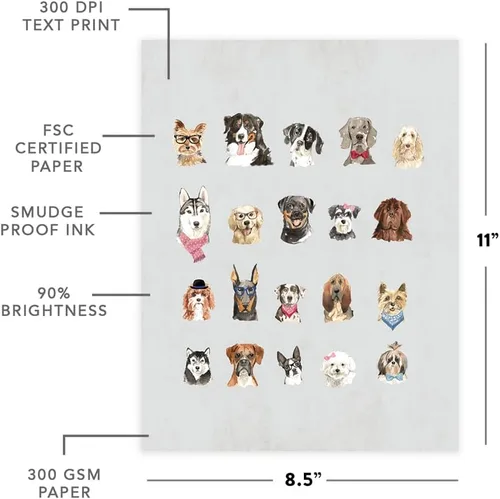 Vista 142 de Andaz Press Póster impreso para pared de perro, 8.5 x 11 pulgadas, Bulldog inglés con gafas negras, 1 paquete, regalo de cumpleaños de Navidad, sin