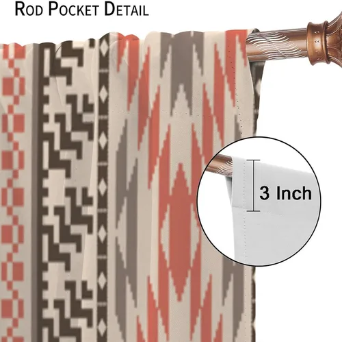 Vista 6 de Cortinas con patrón geométrico tribal, estilo suroeste, azteca, rústico, occidental, nativo americano, opacas, con bolsillo para barra, decoración