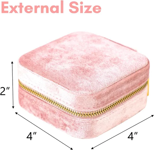 Vista 2 de Fixwal Joyero de terciopelo de felpa de viaje con espejo, mini joyero para mujeres y niñas, pequeñas cajas organizadoras portátiles para anillos