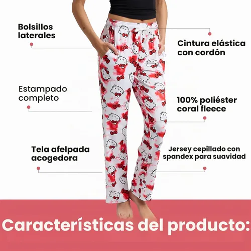 Vista 3 de Hello Kitty Anime Cartoon All Over Print Pantalones de pijama blancos para mujer