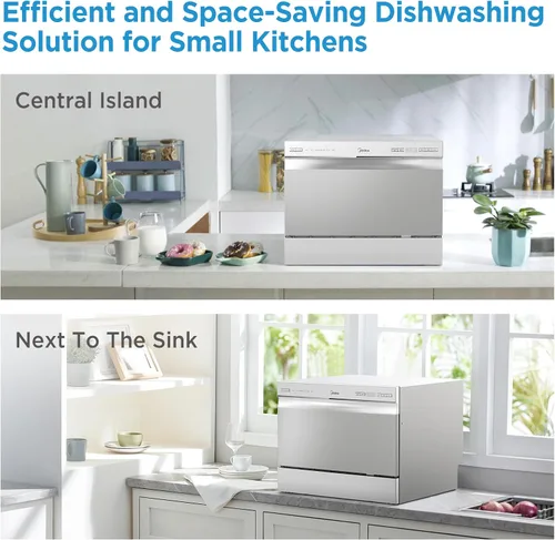 Vista 3 de Midea MDC22P2ASS - Lavavajillas de encimera, 6 ajustes de lugar y 6+2 ciclos de lavado, lavavajillas portátiles, lavavajillas Energy Star