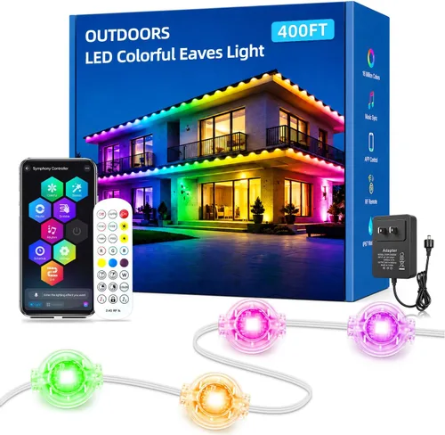 Vista 14 de Luces permanentes para exteriores para casa de 50 pies RGB+IC luces de alero inteligente, IP67 impermeables, luces LED para exteriores