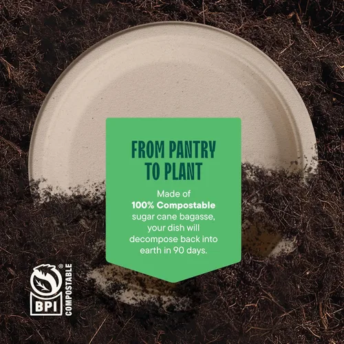 Vista 5 de Platos de papel 100% compostables de 7 pulgadas [1000 unidades] - Platos de postre resistentes - Bagazo sin blanquear de color marrón natural