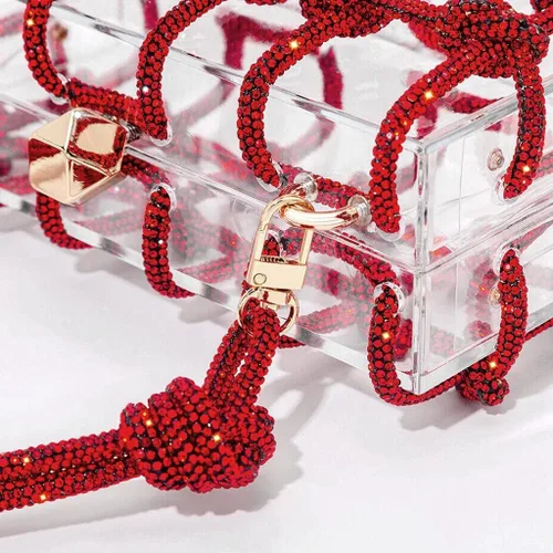Vista 5 de DJBM Bolso de noche de acrílico transparente con diamantes de imitación brillantes, adornado con cristales con purpurina, nudo de cuerda, bolso