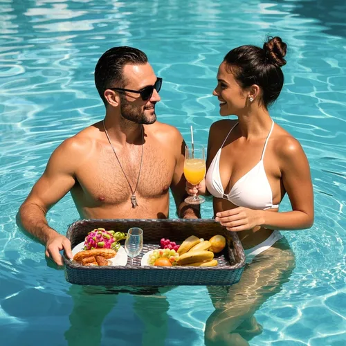 Vista 5 de Bandeja flotante para piscina, bandeja redonda para flotadores de piscina, para bañera de hidromasaje, aguas termales, fiesta en la playa, bebidas