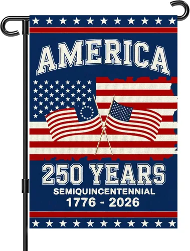 Vista 9 de Banderas de jardín con el 250 aniversario de Estados Unidos para exteriores, bandera de Estados Unidos del 250 aniversario 1776-2026, letrero