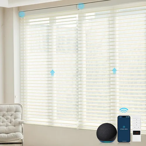 Vista 9 de ZSTARR Shangri-La Motorized - Persianas enrollables para ventana con filtro de luz, compatibles con control remoto Alexa Google, persianas