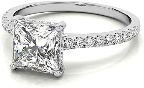 Vista 3 de IGI - Anillo de compromiso de diamantes de talla princesa blanca de 1.30 quilates con certificación IGI en oro rosa amarillo blanco de 14 quilates