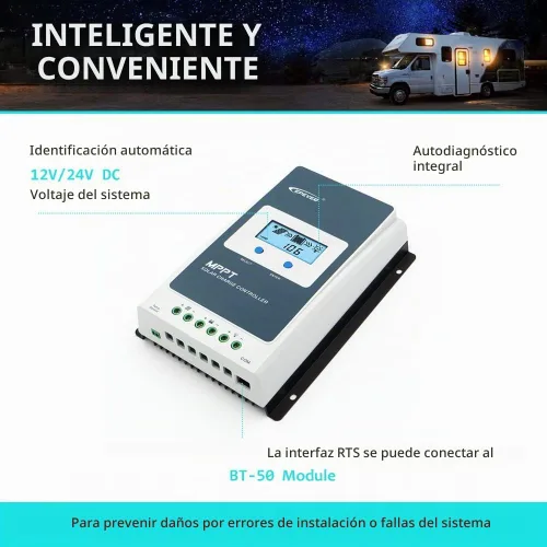 Vista 3 de EPEVER Controlador de carga solar de 10 A, controlador de carga de panel solar MPPT, controlador de carga de 12 V/24 V, trabajo automático, máximo