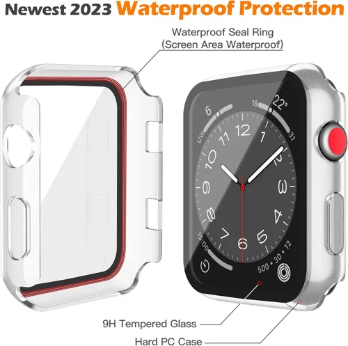 Vista 5 de Misxi Paquete de 2 fundas impermeables con botón diseñadas para Apple Watch Series 3 Series 2 de 38mm, funda rígida de policarbonato anticaídas