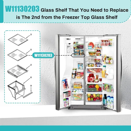 Vista 3 de Estante para congelador W11130203 actualizado, 11.7 x 10 pulgadas, compatible con refrigerador Whirlpool WRS571CIHZ WRS571CIHZ04 WRS571CIHZ01