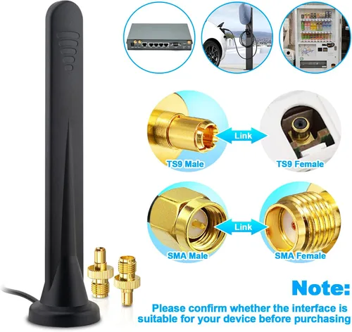 Vista 6 de Antena 5G LTE Amplificador de señal 4G Antena de red omnidireccional externa SMA TS9 Conector 15Dbi Antena base magnética con cable 3M
