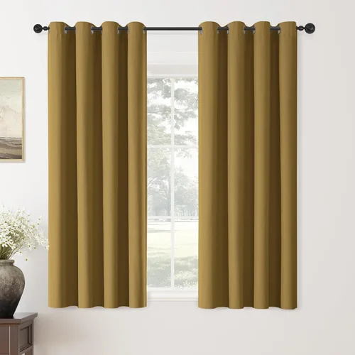 Vista 10 de ChrisDowa Cortinas 100% Opacas de Abedul Sólido de 45 Pulgadas de Largo, 2 Paneles para Dormitorio y Sala de Estar, Estilo Granja Oscurecedoras