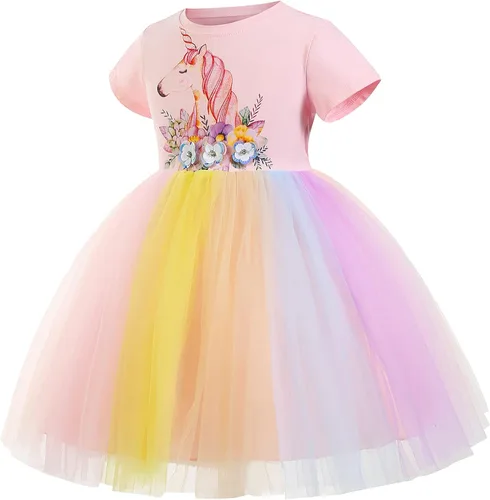 Vista 2 de Unicorn Dress for Girls Unicorn Costume Pageant Birthday Princess Party Headband with Accessories