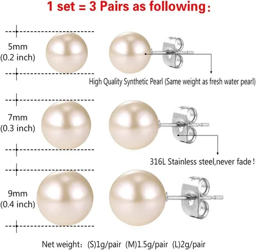 Vista 6 de U7 Cat Stud Earrings SilverBlackSilverGold Color,Birthstone Kitten Earrings, BarFaux Pearl Earrings Set, Women Teen Girls Gift