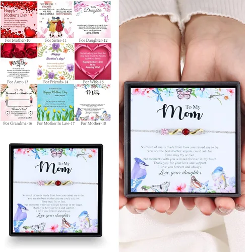 Vista 7 de Lam Hub Fong Pulsera personalizada de regalo para el día de la madre, pulseras personalizadas con nombre de piedra natal para mamá de hija, pulseras