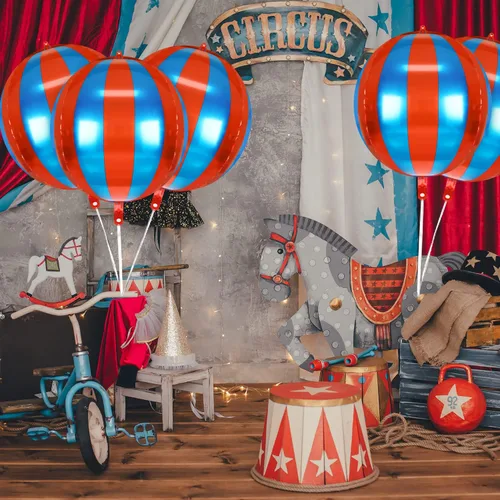 Vista 4 de Paquete de 9 globos de circo, decoraciones de carnaval de LIYDE para fiestas temáticas de circo, decoraciones de circo de 22 pulgadas, globos