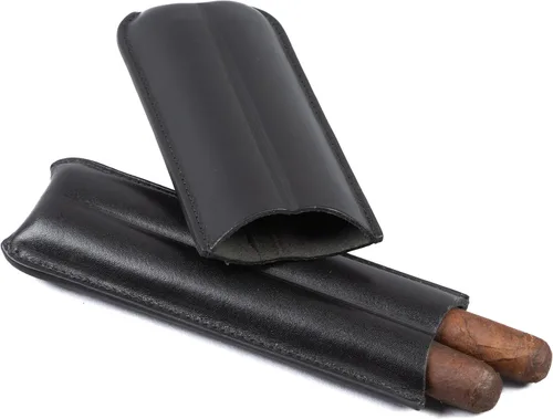 Vista 2 de Prestige Import Group Funda de cuero de viaje de cuero consolidado con soporte para cigarros 2 - Negro