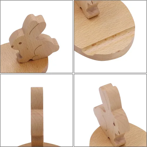 Vista 6 de Lindo conejito soporte de teléfono celular soporte de madera animal universal teléfono celular soporte de escritorio para todos los teléfonos