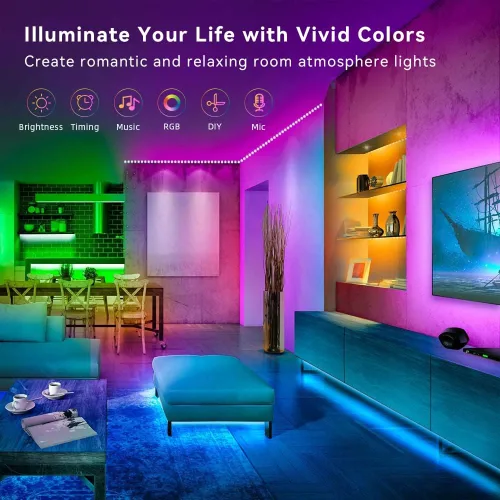 Vista 9 de Lcutml - Tira de luces LED inteligentes de 50 pies, sincronización con música con control remoto de 40 teclas, tiras de luces con control