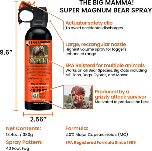 Vista 6 de UDAP 18CP Super Magnum Bear Spray, Multi, 13.4oz