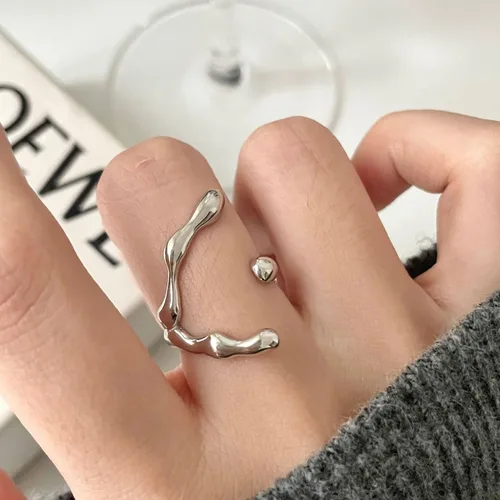 Vista 251 de Anillo de plata de ley 925, minimalista, ajustable, hecho a mano, para mujeres y niñas