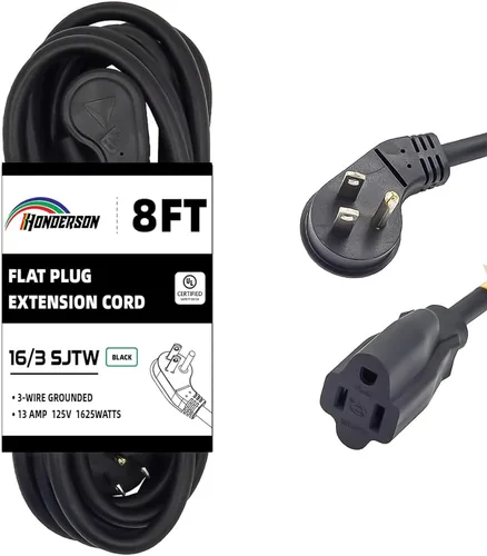Vista 37 de Cable de extensión de enchufe plano para interiores, certificación UL, calibre 14, 3 pies, negro, 3 clavijas, resistente, cable de alimentación SJTW