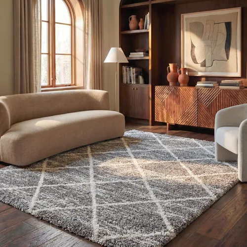 Vista 53 de SAFAVIEH Hudson Shag Collection - Alfombra decorativa de 2 x 3 pies, color beige y marfil, diseño moderno de enrejado, no desprende pelusa