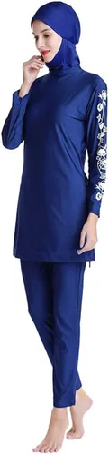 Vista 2 de IMEKIS Mujeres musulmanas burkini trajes de baño modesto traje de baño islámico de manga larga cubierta completa Hijab Swim Top pantalones lisos