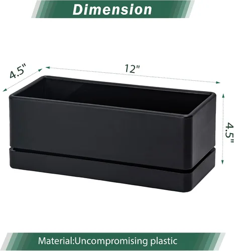 Vista 2 de D'vine Dev - Maceta para ventana de 12 pulgadas, maceta rectangular de plástico para hierbas con agujeros de drenaje y plato, maceta de suculentas