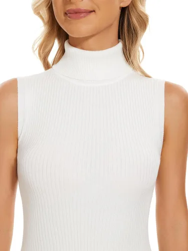 Vista 5 de Biffxeu Cuello alto sin mangas para mujer, chaleco ligero de punto sin mangas, cuello alto elástico