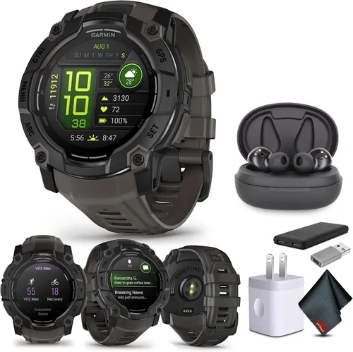 Vista 17 de Garmin Instinct 3 45mm, pantalla con carga solar, reloj inteligente GPS resistente para exteriores, bisel reforzado con metal, linterna incorporada
