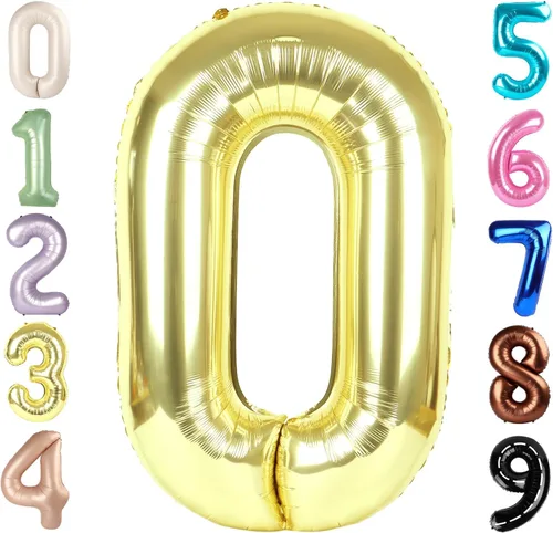 Vista 280 de Globos con números de 40 pulgadas, color negro, para decoraciones de cumpleaños de 10 a 100 años Jumbo 40In & Vibrant Color, With Hanging Holes