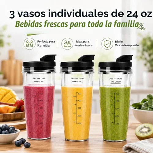 Vista 4 de Vasos de licuadora de repuesto para Ninja, vasos de licuadora Ninja de 24 onzas con tapas para llevar compatibles con Ninja BN401, BL450, BL456