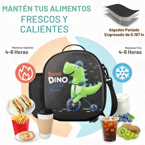 Vista 3 de Lonchera aislada para niños con correa de hombro ajustable impermeable, bolsa de almuerzo reutilizable para niñas y niños, bolsa térmica lavable