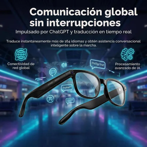 Vista 3 de Lentes inteligentes AI con cámara, gafas Bluetooth con video HD 4K y traducción en tiempo real de más de 164 idiomas ChatGPT integrado, batería de 8