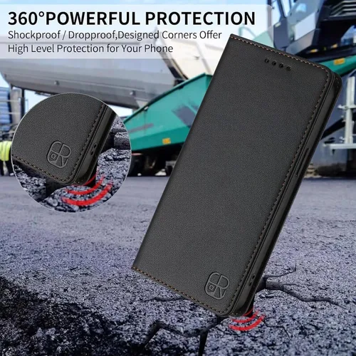 Vista 7 de Funda tipo cartera para Motorola E22 4G / E22i 4G, con ranuras para tarjetas de bloqueo RFID, función atril, funda protectora a prueba de golpes