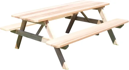 Vista 20 de Furniture Barn USA Mesa de picnic de cedro de 4 pies con bancos adjuntos, tinte de cedro mancha de cedro